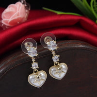 Korean Gold/Silver/Rosegold Plated CZ Heart Shaped Drop Earring