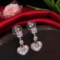 Korean Gold/Silver/Rosegold Plated CZ Heart Shaped Drop Earring