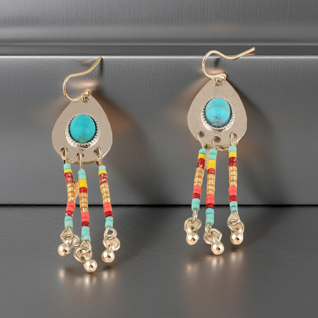 ( Pack Of 3 ) Silver Plated Acrylic Beads Dangle Drop Earring