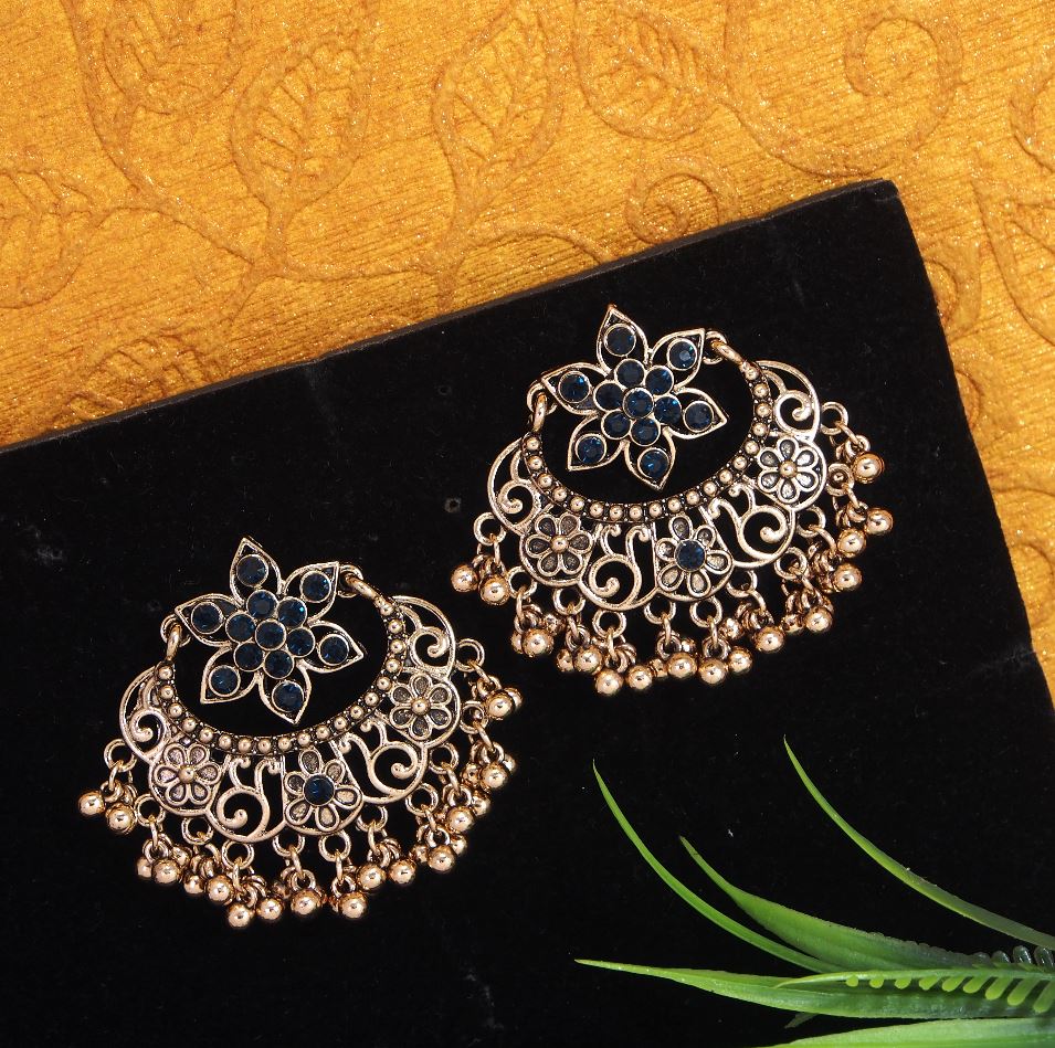 Antique Gold Plated Floral Chandbali Stud Earring
