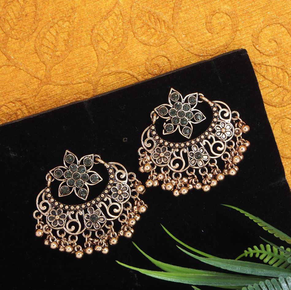 Antique Gold Plated Floral Chandbali Stud Earring