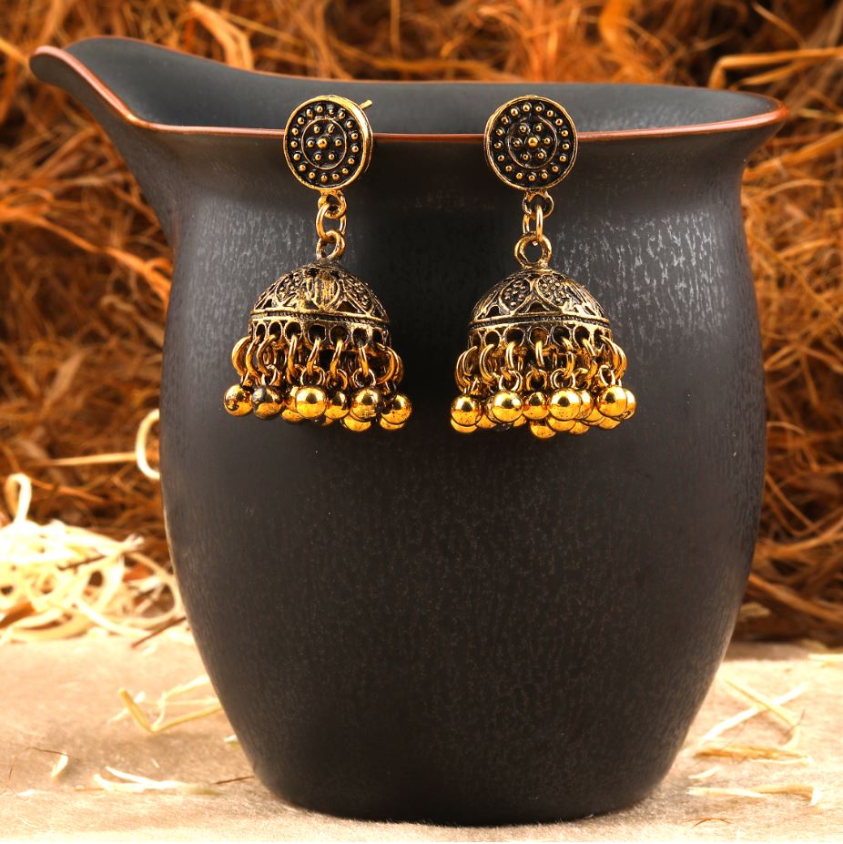 Antique Gold Plated Jhumki Earring