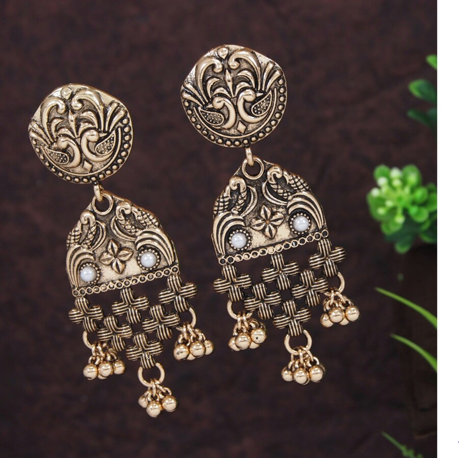 Antique Gold/Silver Plated Peacock Design Jhumki Earring
