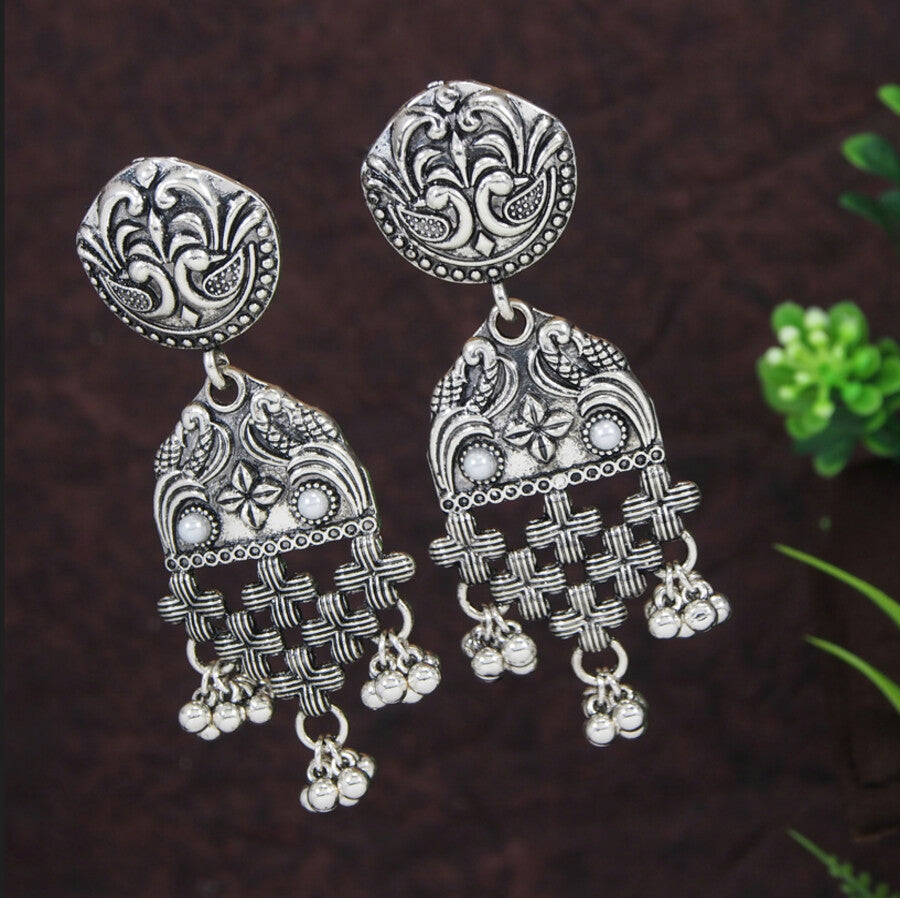 Antique Gold/Silver Plated Peacock Design Jhumki Earring