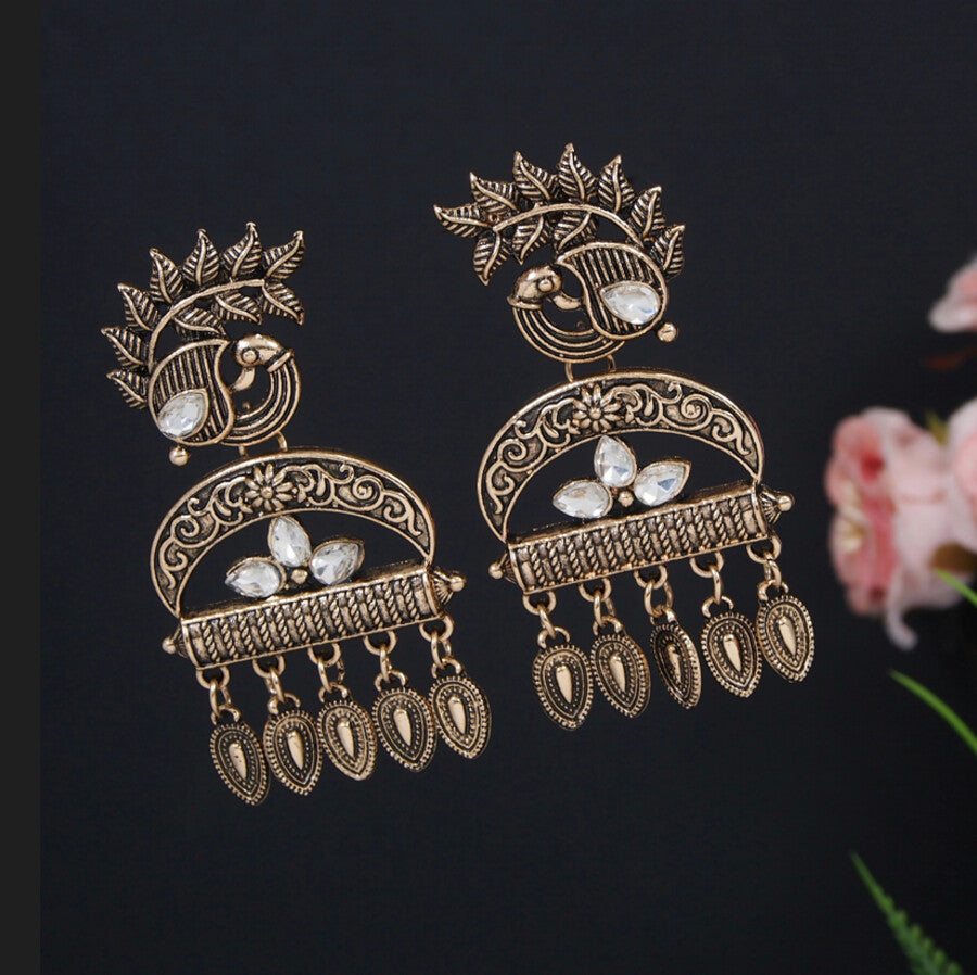 Antique Gold/Silver Plated Peacock Design Dangle Earring