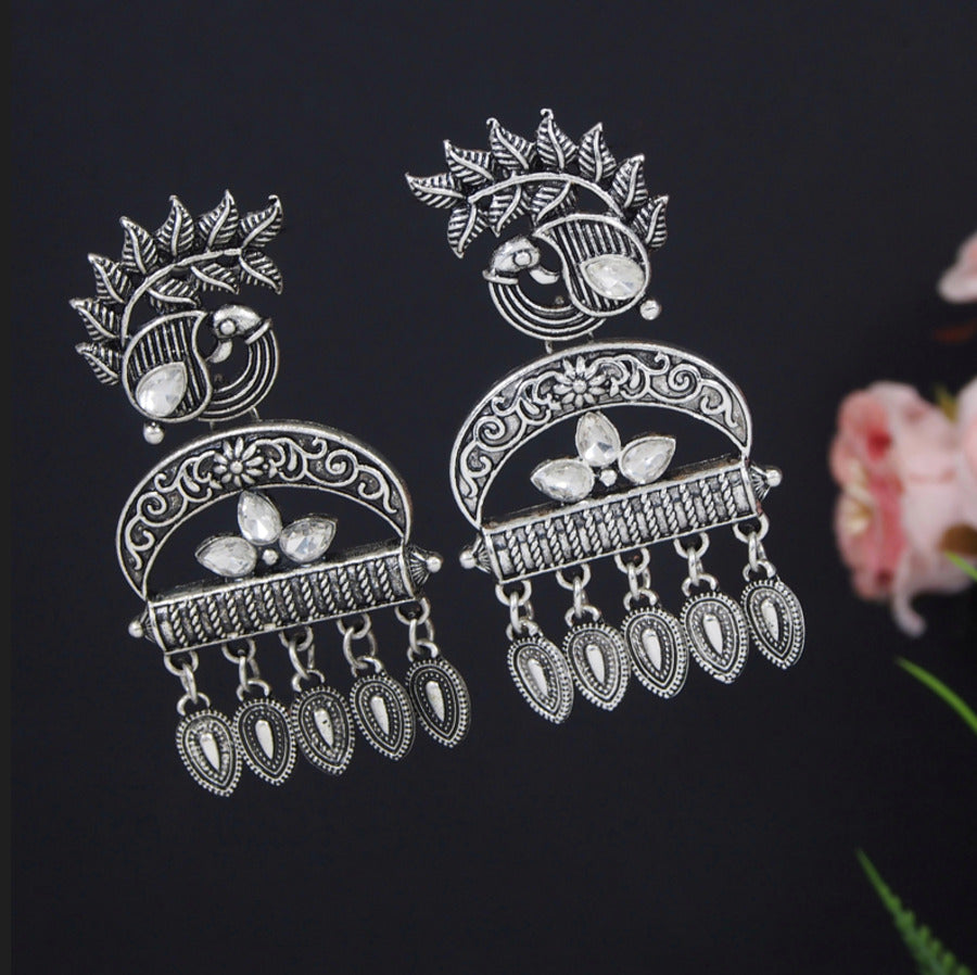 Antique Gold/Silver Plated Peacock Design Dangle Earring