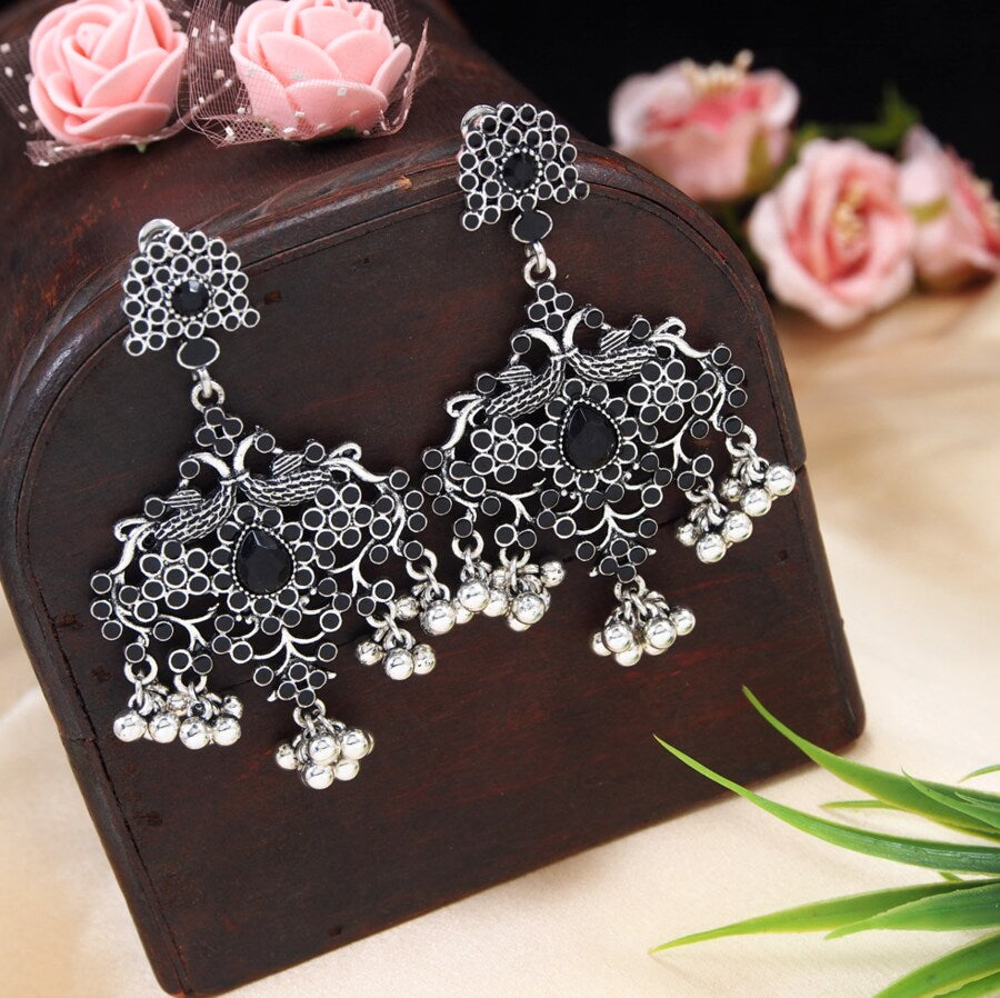 Antique Gold/Silver Plated Enamel Artwork Peacock Design Earring