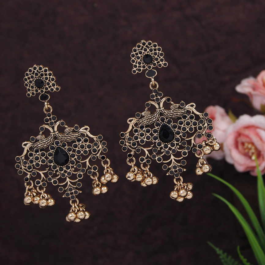 Antique Gold/Silver Plated Enamel Artwork Peacock Design Earring