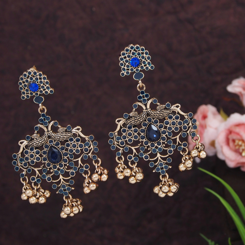 Antique Gold/Silver Plated Enamel Artwork Peacock Design Earring