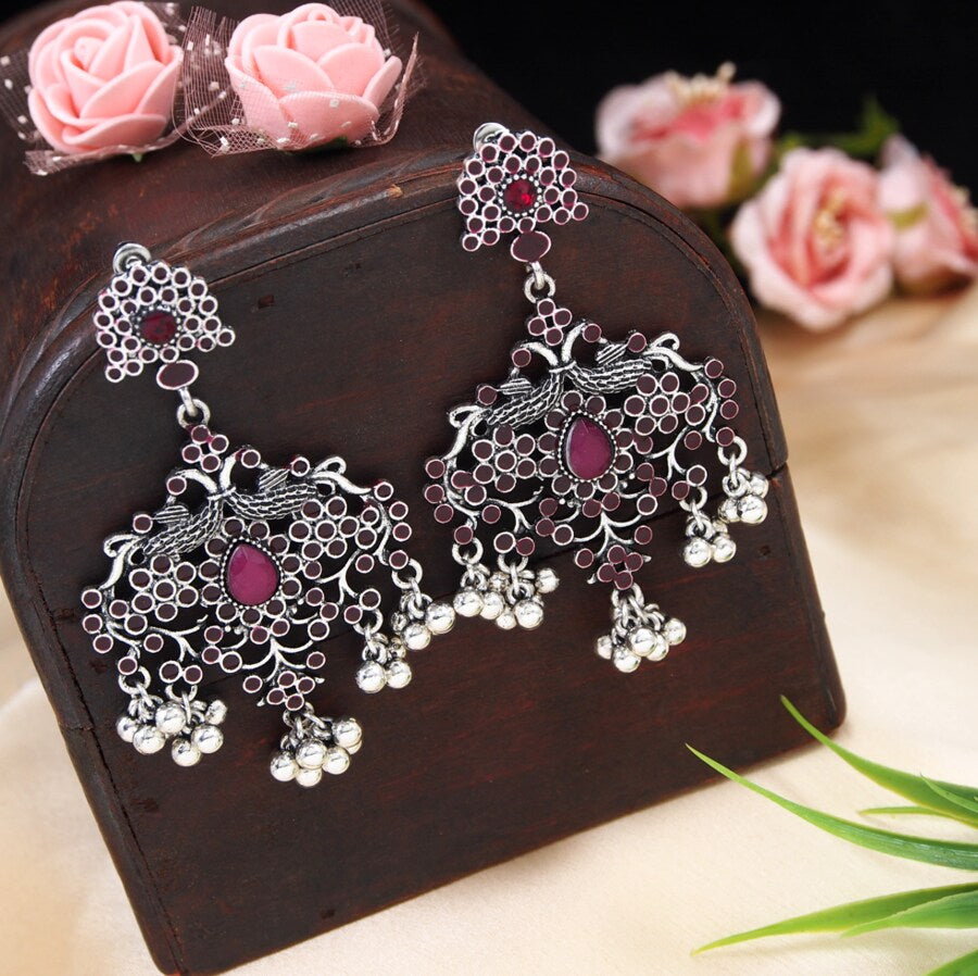 Antique Gold/Silver Plated Enamel Artwork Peacock Design Earring