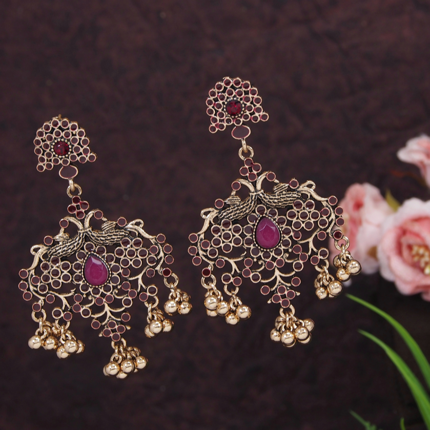 Antique Gold/Silver Plated Enamel Artwork Peacock Design Earring