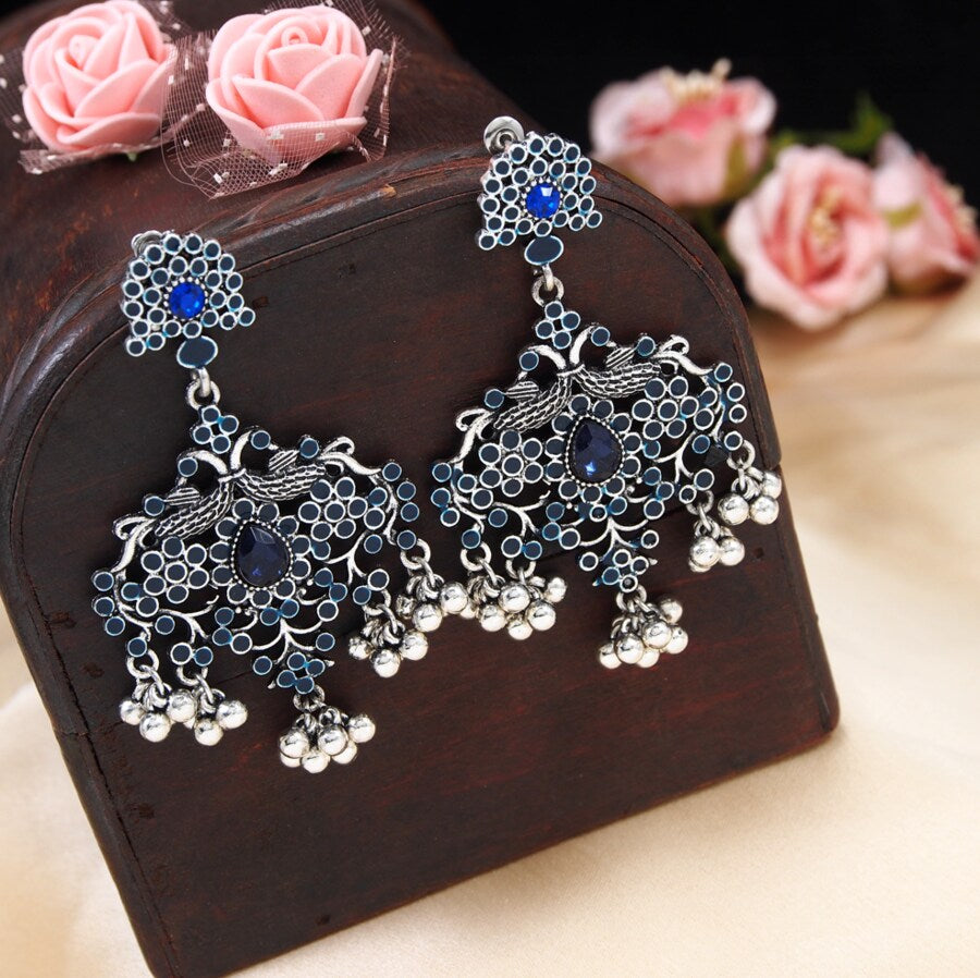 Antique Gold/Silver Plated Enamel Artwork Peacock Design Earring