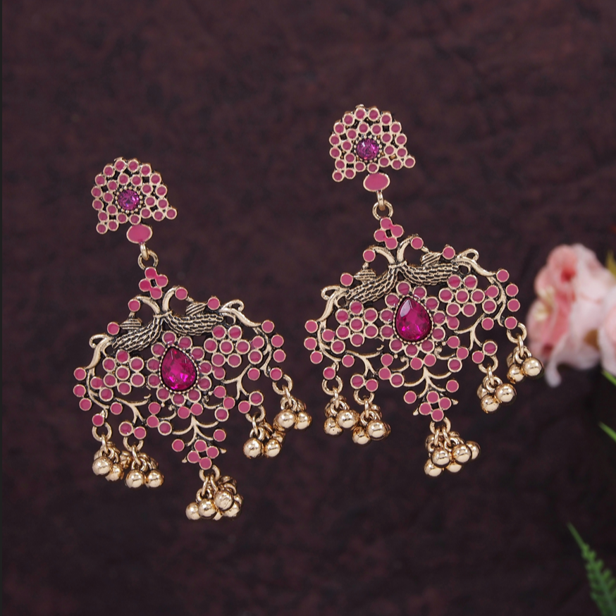 Antique Gold/Silver Plated Enamel Artwork Peacock Design Earring