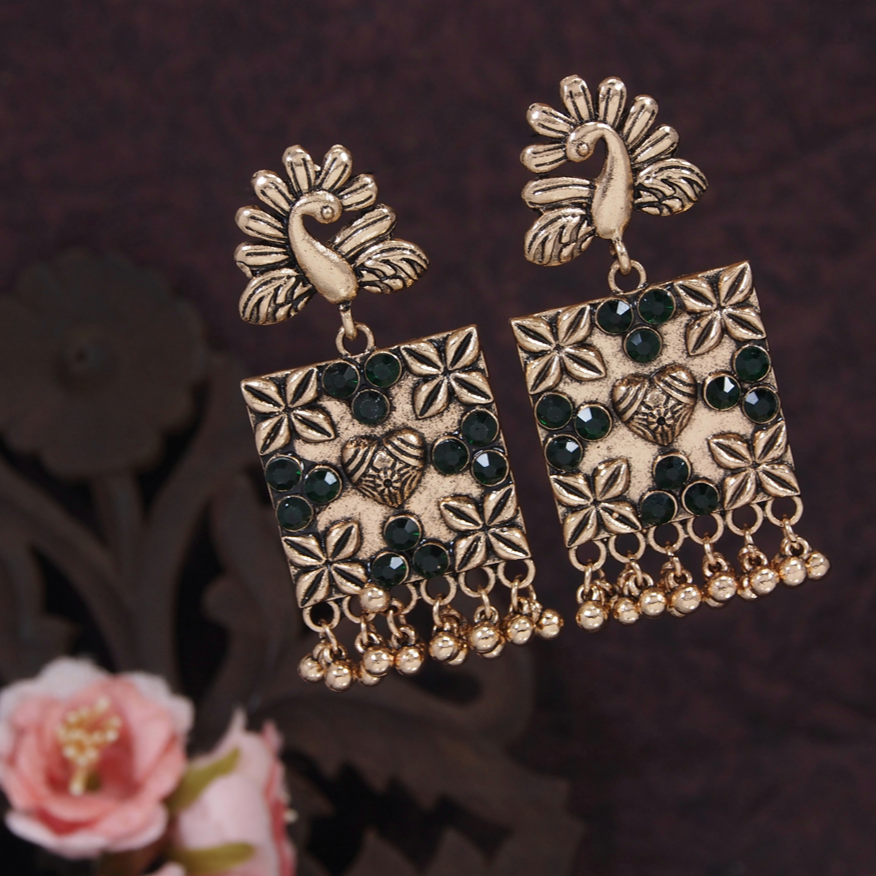 Antique Gold/Silver Plated Casual Hanging Peacock Design Earring