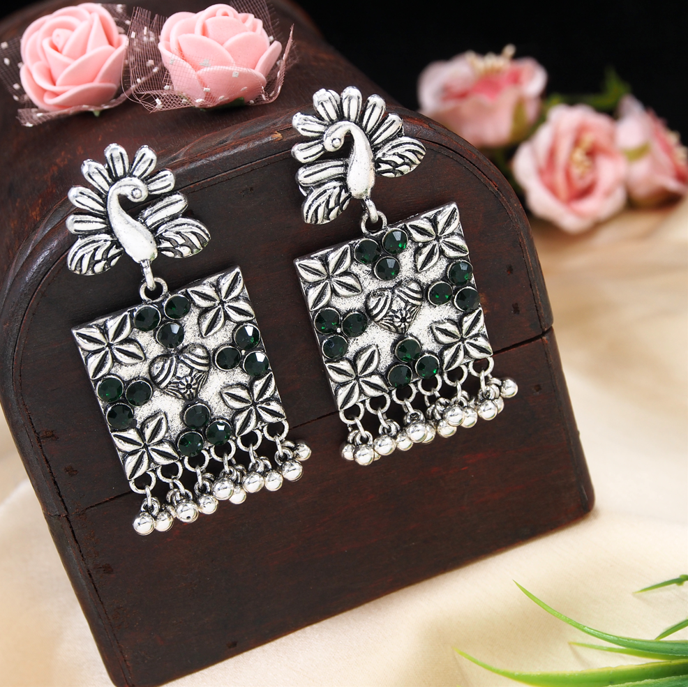 Antique Gold/Silver Plated Casual Hanging Peacock Design Earring