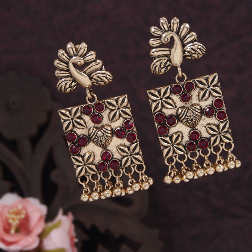 Antique Gold/Silver Plated Casual Hanging Peacock Design Earring