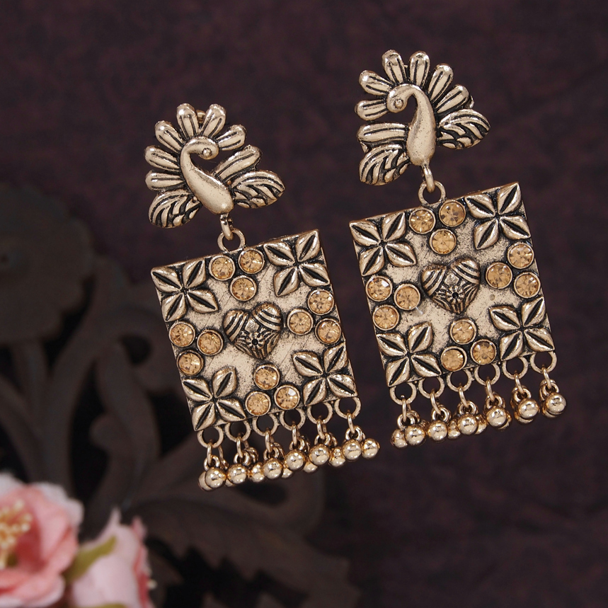 Antique Gold/Silver Plated Casual Hanging Peacock Design Earring