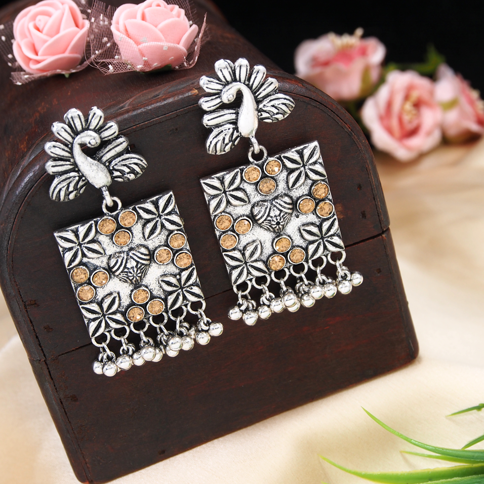 Antique Gold/Silver Plated Casual Hanging Peacock Design Earring