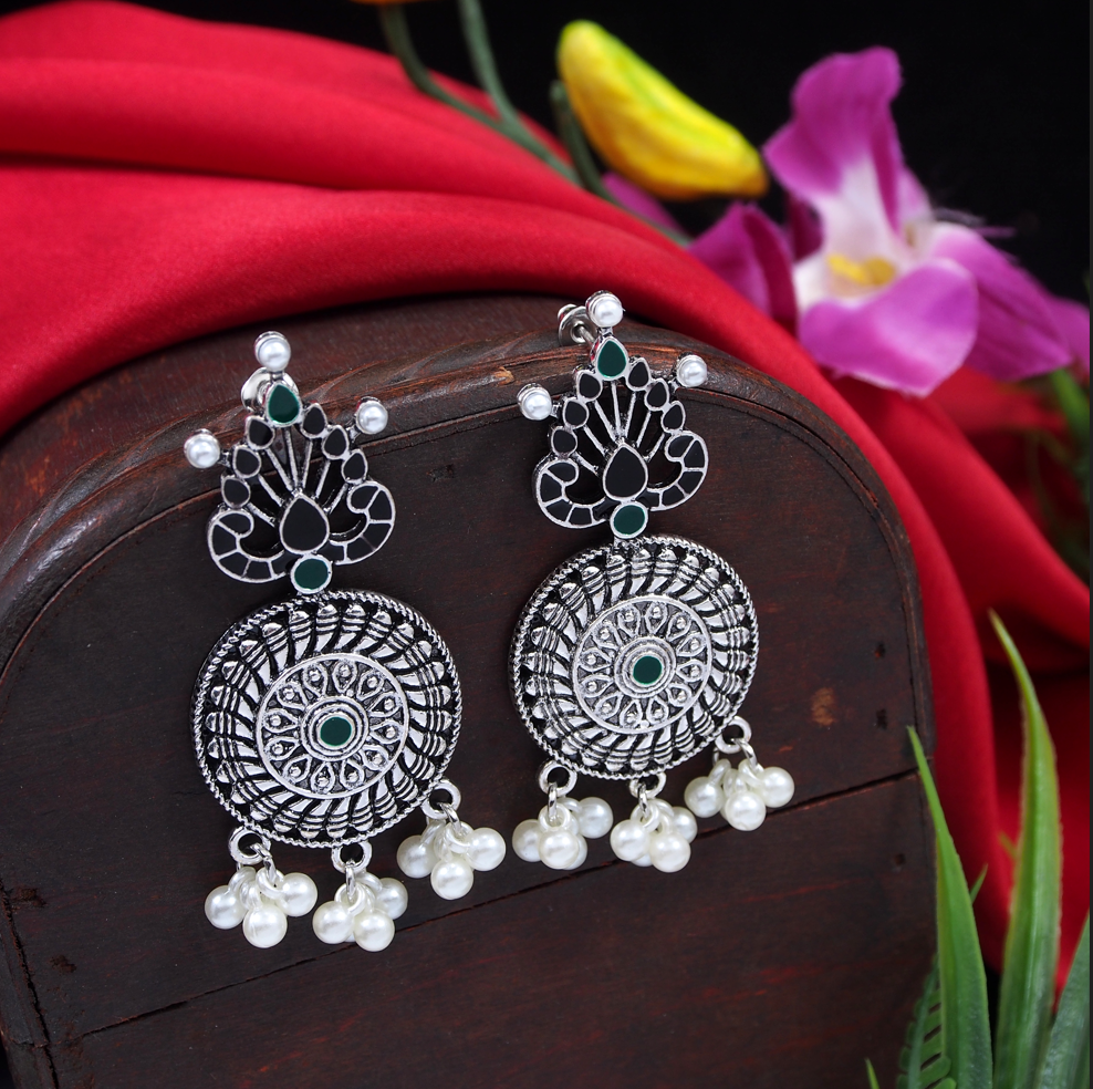 Antique Gold/Silver Plated Hanging Pearl Minakari Dangle Earring