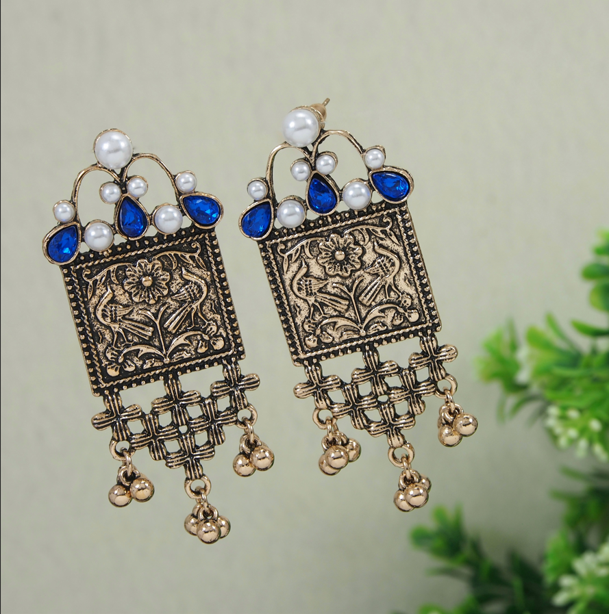 Antique Gold/Silver Plated Design Artwork Hanging Beads Fashion Earring