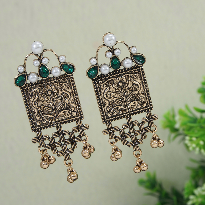 Antique Gold/Silver Plated Design Artwork Hanging Beads Fashion Earring
