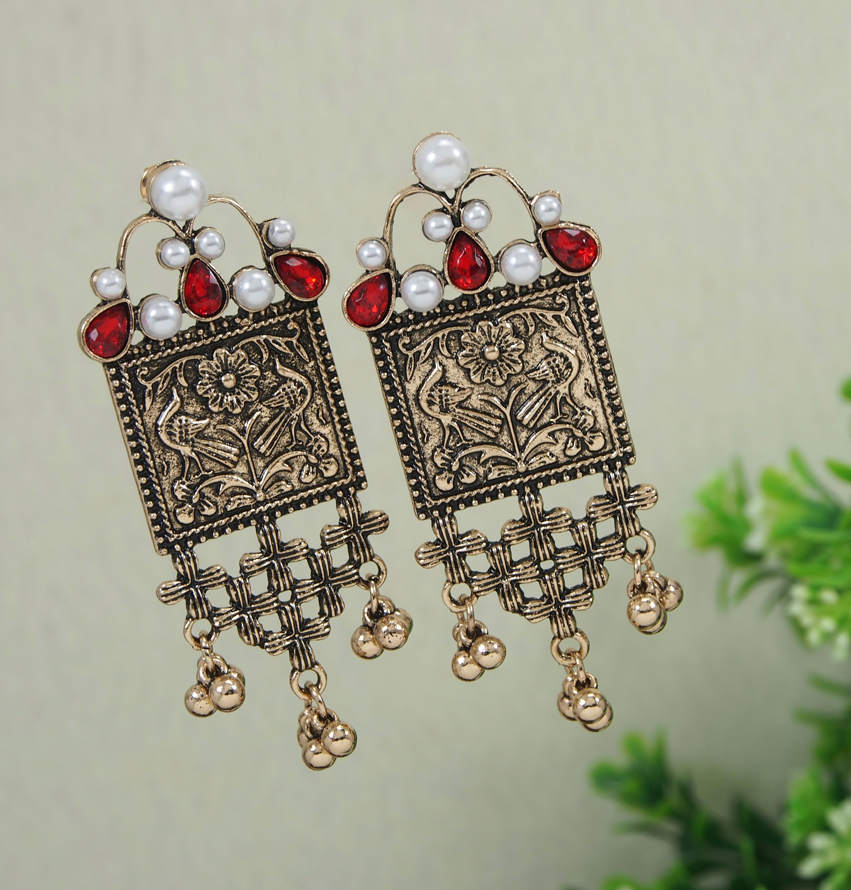 Antique Gold/Silver Plated Design Artwork Hanging Beads Fashion Earring