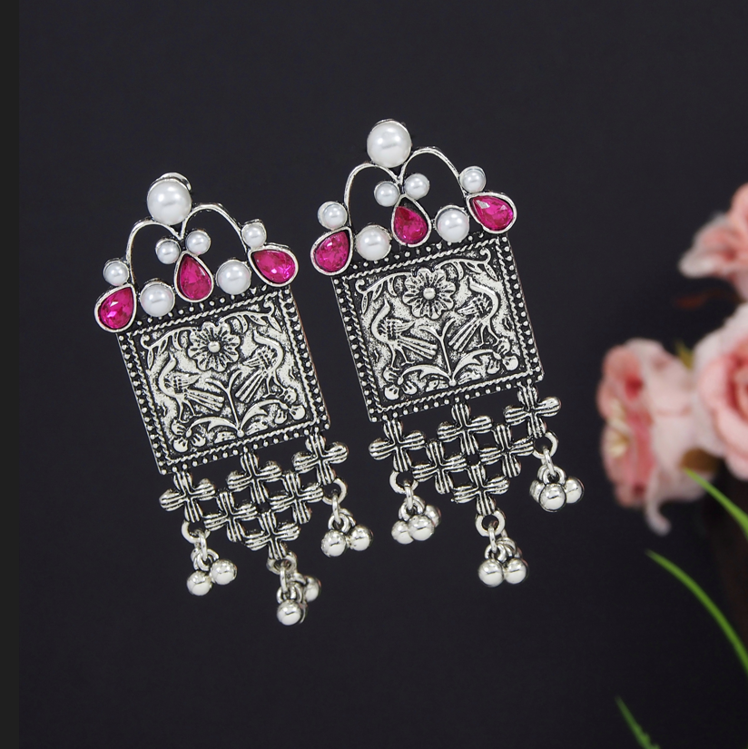 Antique Gold/Silver Plated Design Artwork Hanging Beads Fashion Earring