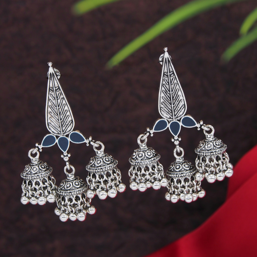 Antique Gold /Silver Plated Enamel Artwork Triple Jhumki Earring