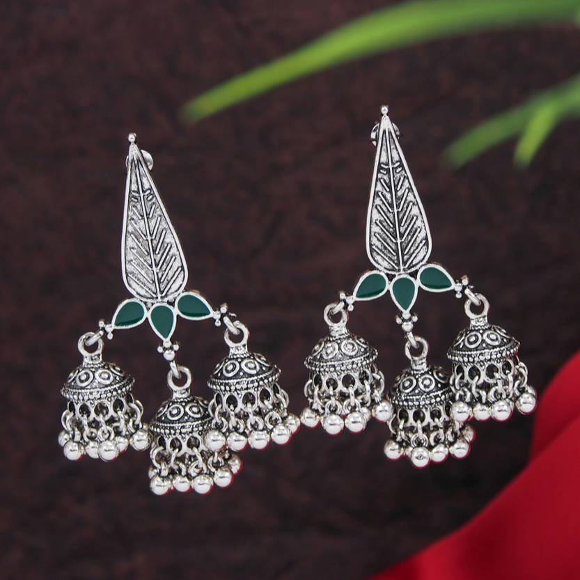 Antique Gold /Silver Plated Enamel Artwork Triple Jhumki Earring