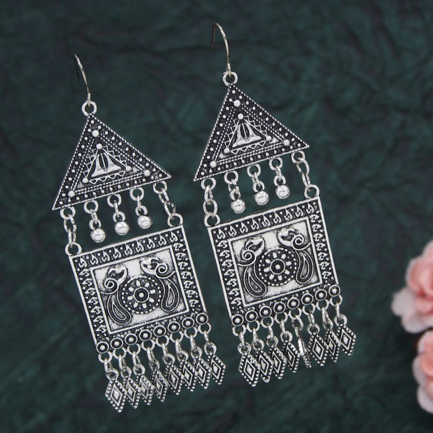 Antique Gold plated Triangle &amp; Square Shaped Design Artwork with Charm Fashion Earring