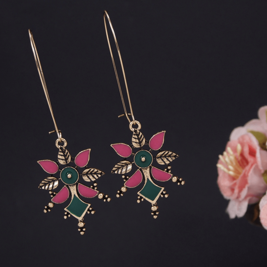 Antique Gold/Silver Plated Dual Colour Hook Long Earring