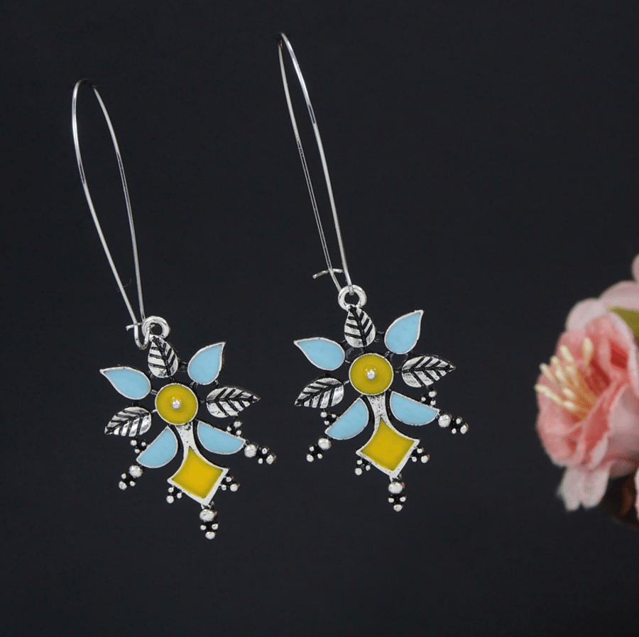 Antique Gold/Silver Plated Dual Colour Hook Long Earring