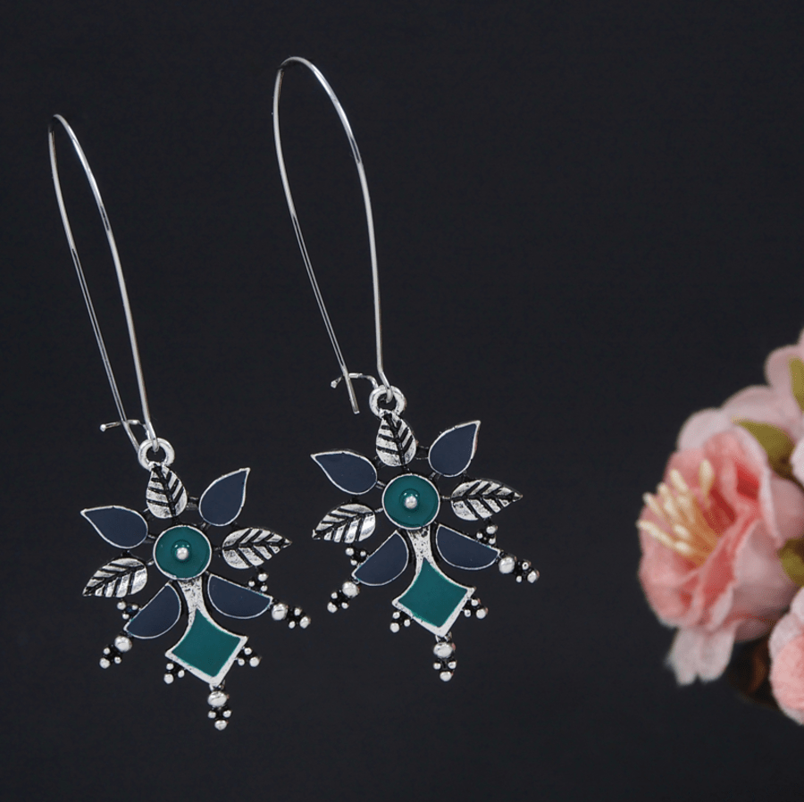 Antique Gold/Silver Plated Dual Colour Hook Long Earring