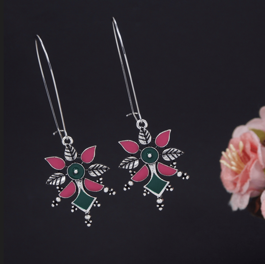 Antique Gold/Silver Plated Dual Colour Hook Long Earring