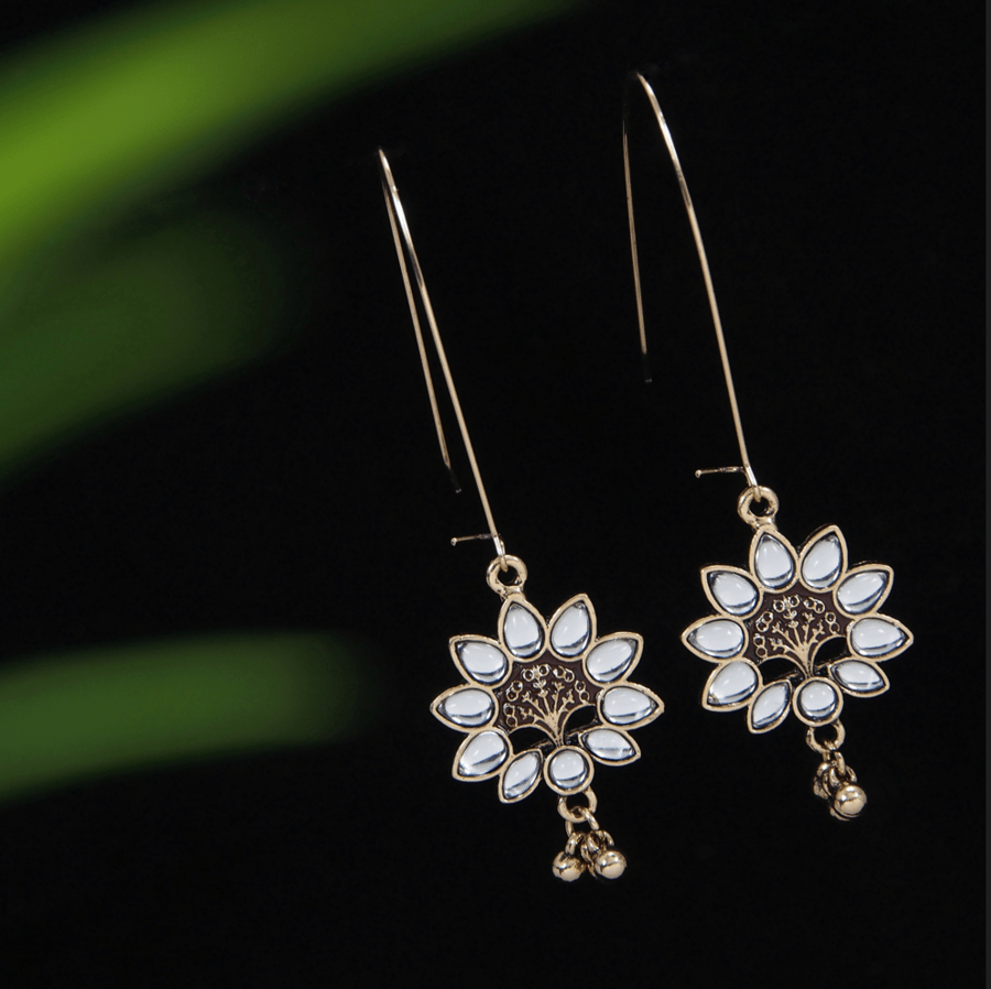 Antique Gold /Silver Plated Multi Coloured Hanging Beads Floral Design Earring