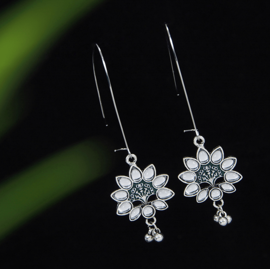 Antique Gold /Silver Plated Multi Coloured Hanging Beads Floral Design Earring