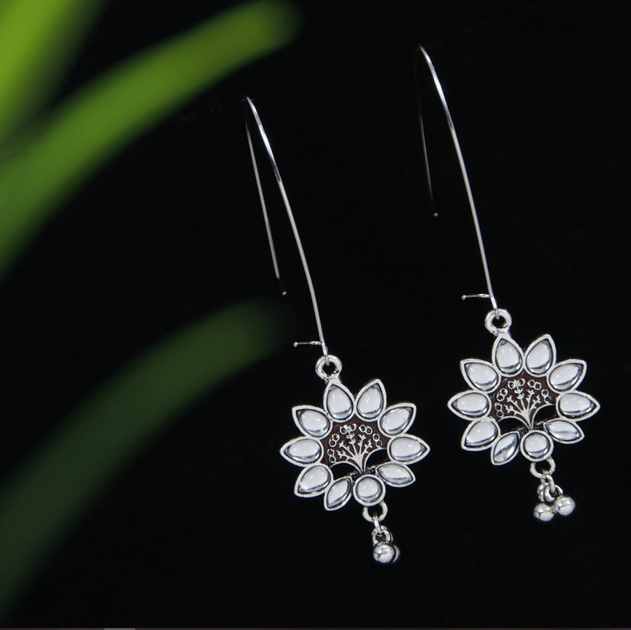 Antique Gold /Silver Plated Multi Coloured Hanging Beads Floral Design Earring