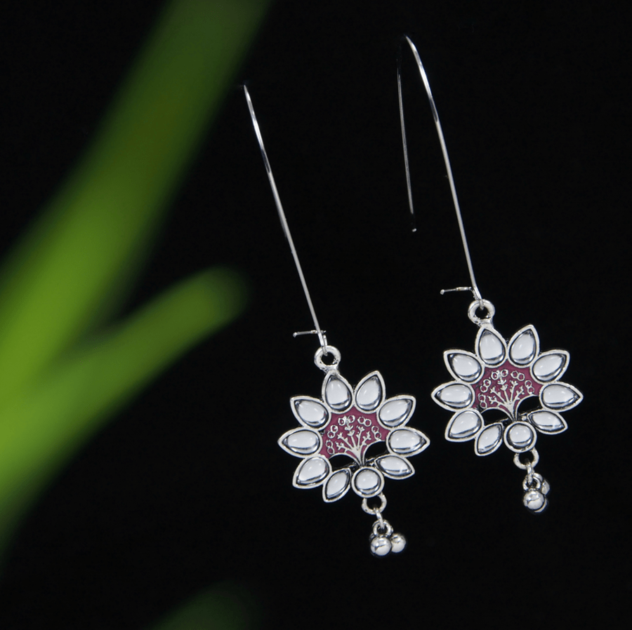 Antique Gold /Silver Plated Multi Coloured Hanging Beads Floral Design Earring