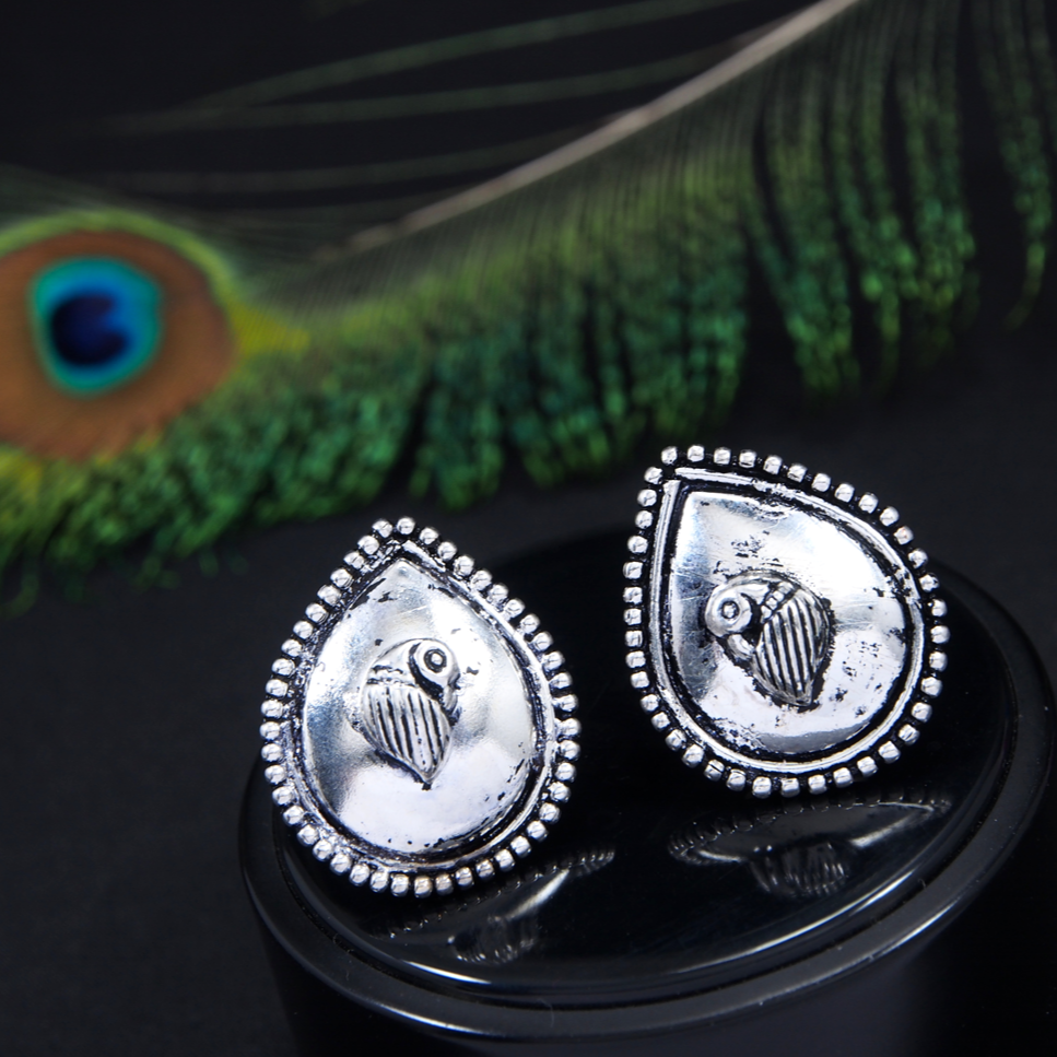 Antique Oxidised Parrot Design Stud Earring