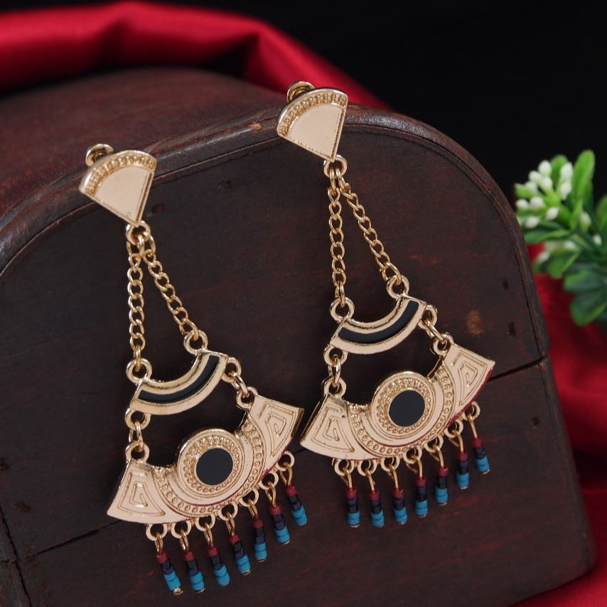 Antique Gold/Silver Plated Multi Coloured Tribal Chandelier Earring