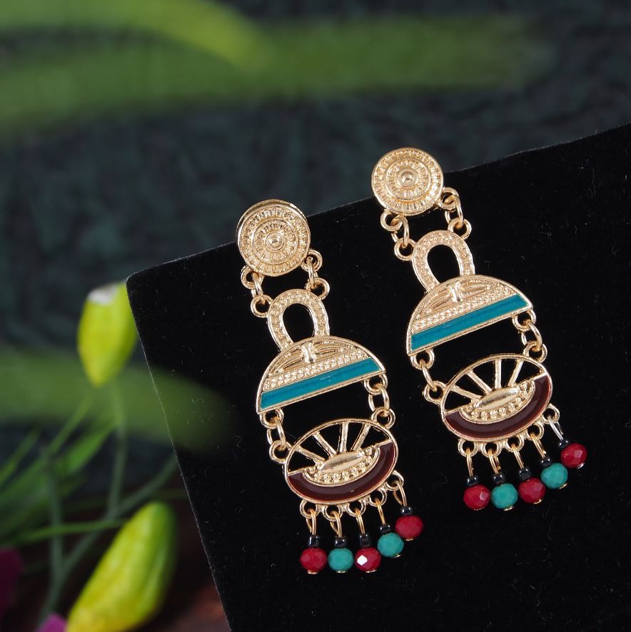 Antique Gold/Silver Plated Multi Coloured Dangle Earring
