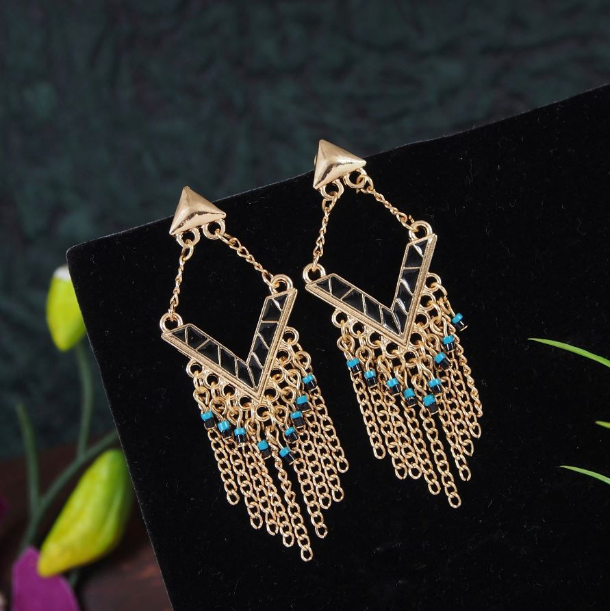 Antique Gold/Silver Plated Multi Coloured Chain Dangle Earring