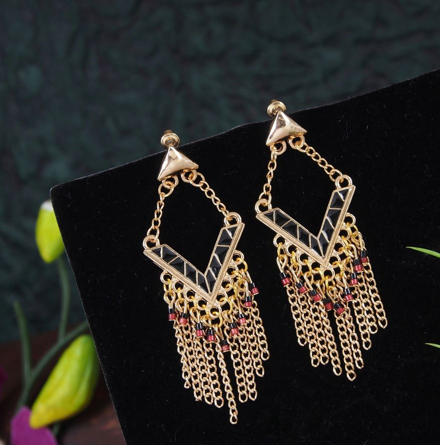 Antique Gold/Silver Plated Multi Coloured Chain Dangle Earring