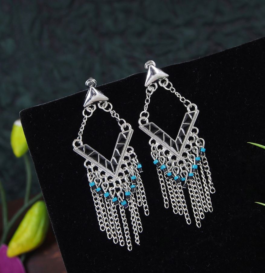 Antique Gold/Silver Plated Multi Coloured Chain Dangle Earring