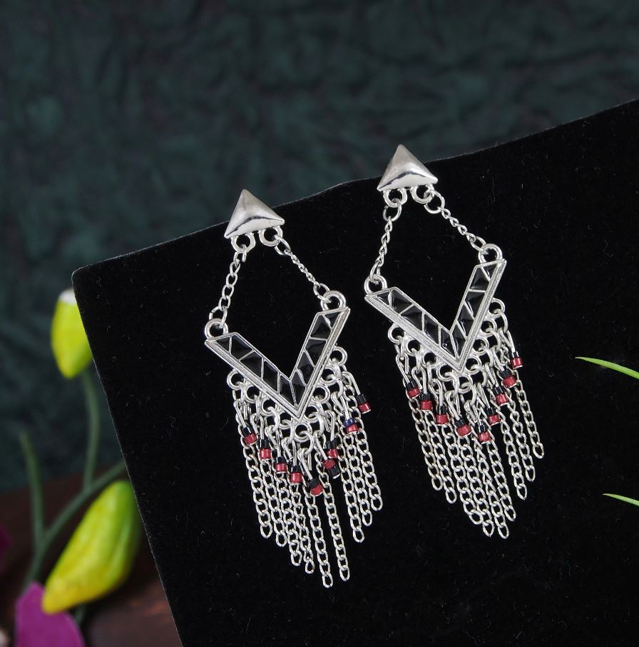 Antique Gold/Silver Plated Multi Coloured Chain Dangle Earring