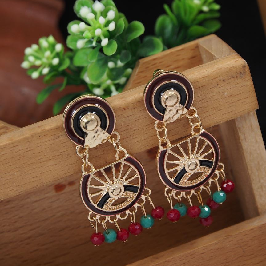 Antique Gold/Silver Plated Multi Coloured Tribal Dangle Earring