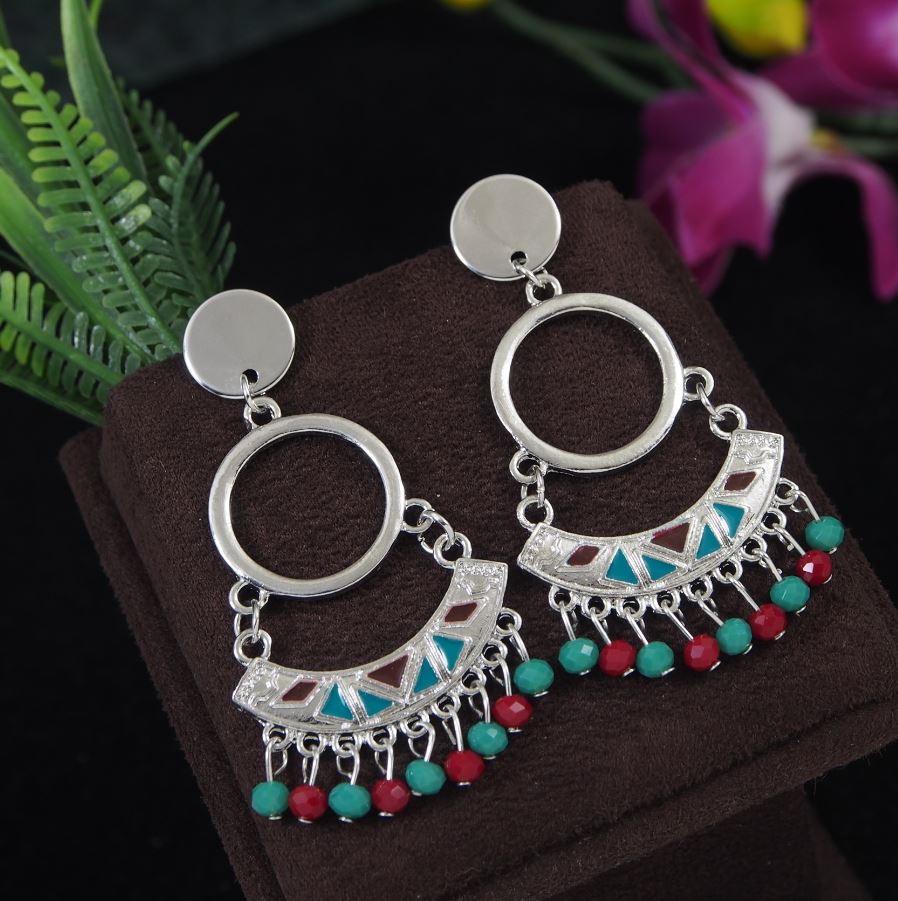 Antique Gold/Silver Plated Multi Coloured Chandelier Earring