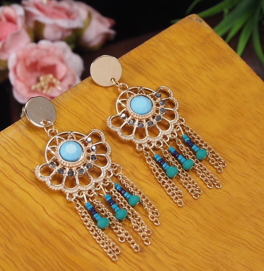 Antique Gold/Silver Plated Multi Coloured Chain Dangle Earring