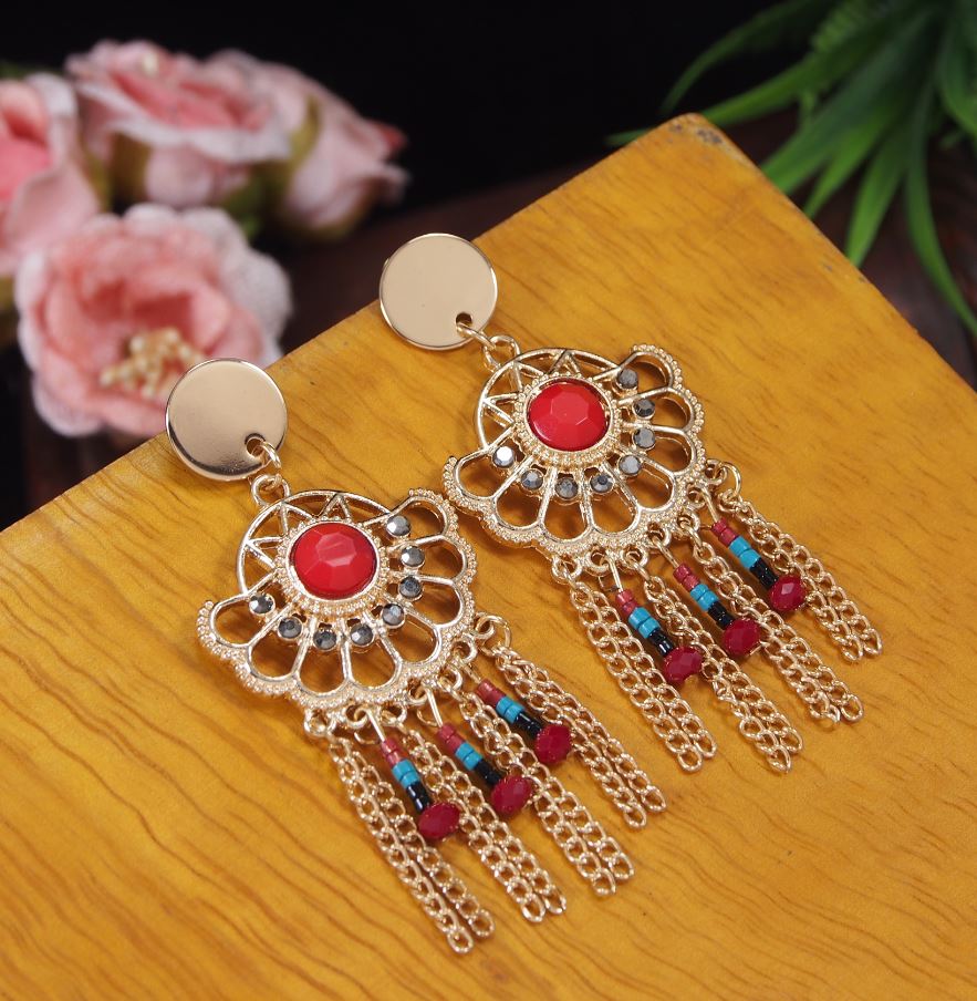 Antique Gold/Silver Plated Multi Coloured Chain Dangle Earring