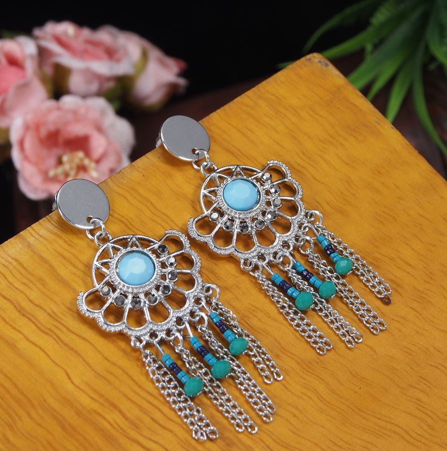 Antique Gold/Silver Plated Multi Coloured Chain Dangle Earring